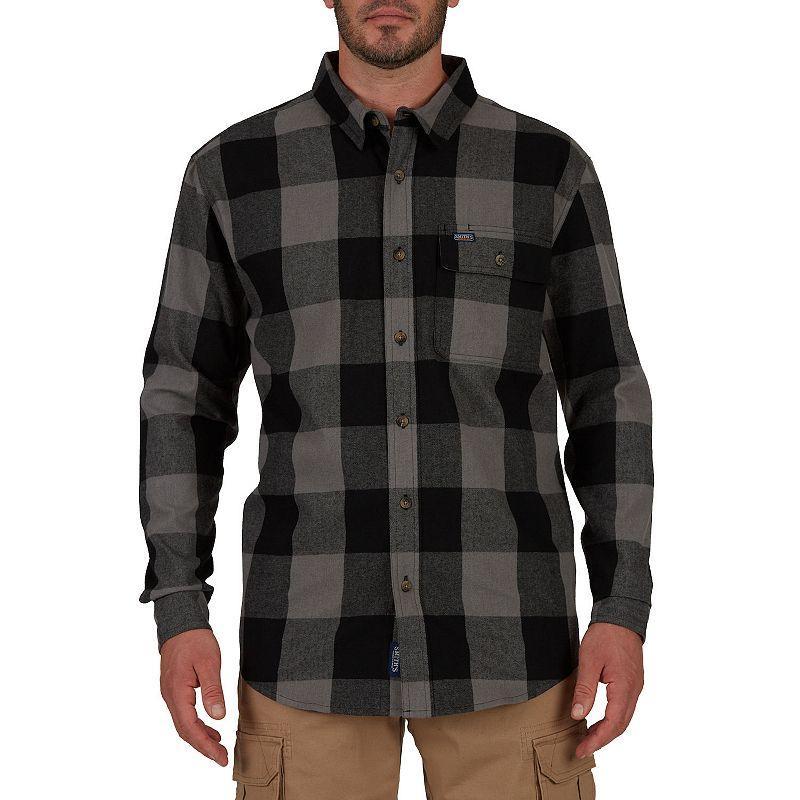 Men's Smith's Workwear Relaxed-Fit Buffalo Plaid Flannel Button-Down Shirt, Size: Medium, Brown Black Product Image