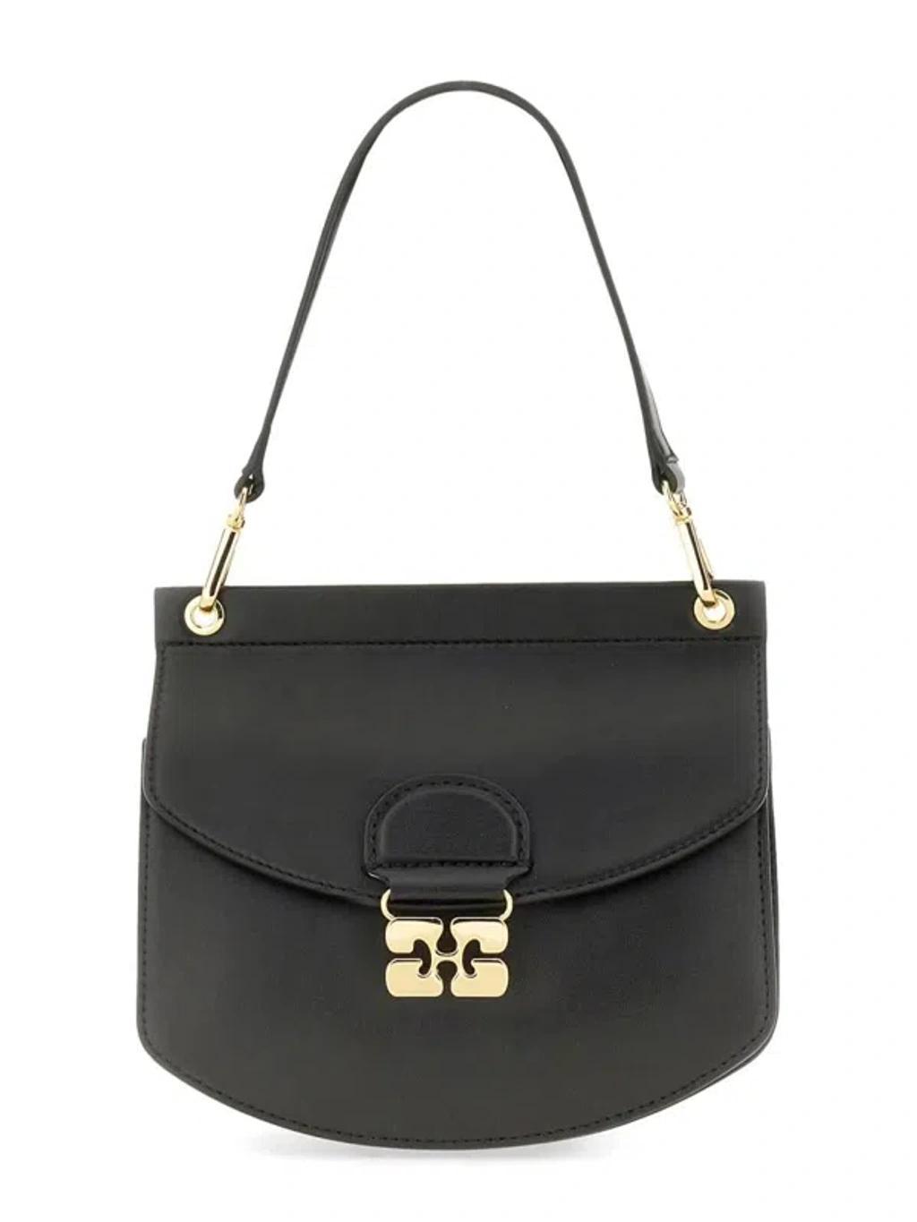 GANNI Small Shoulder Bag With Adjustable Strap And Gold-tone Hardware In Black Product Image