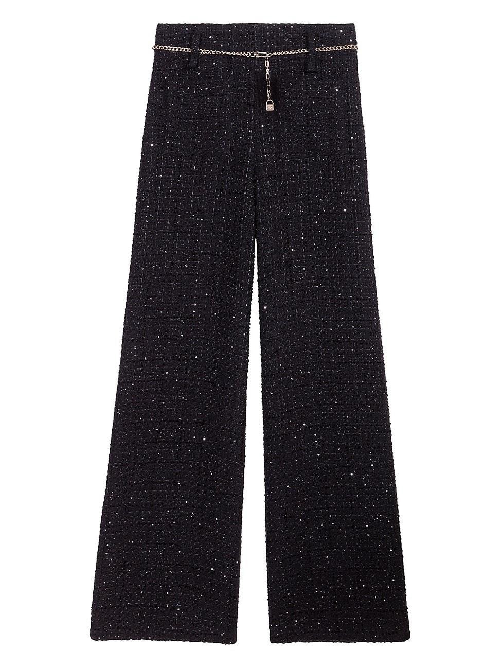 Womens Sequined Tweed Trousers Product Image