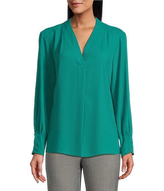 Investments Woven Long Sleeve V-Neck Top Product Image