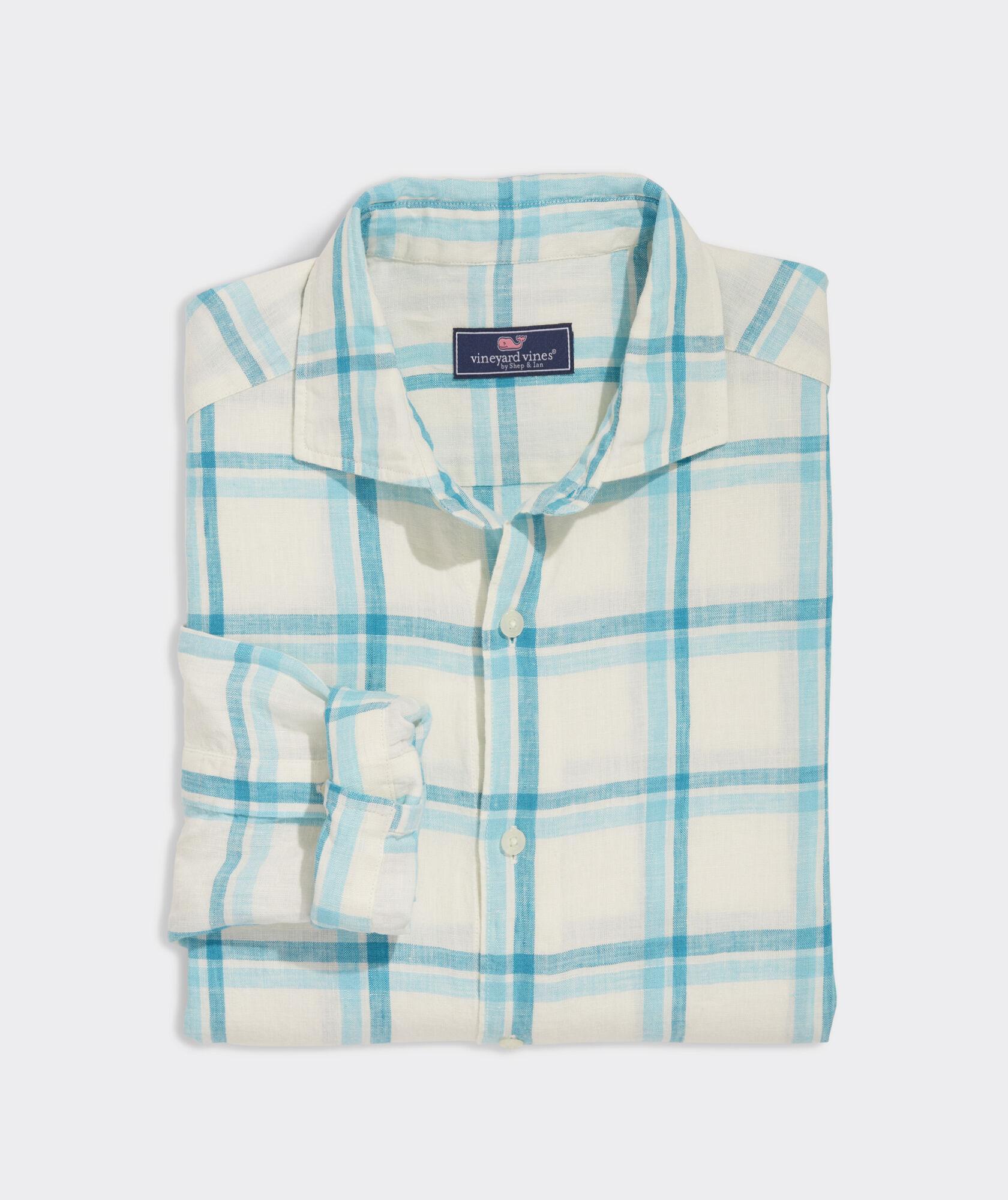 Linen Plaid Spread Collar Shirt Product Image