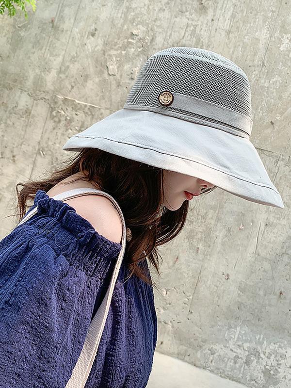 Hollow Lace-Up Printed Split-Joint Sun Hat Product Image
