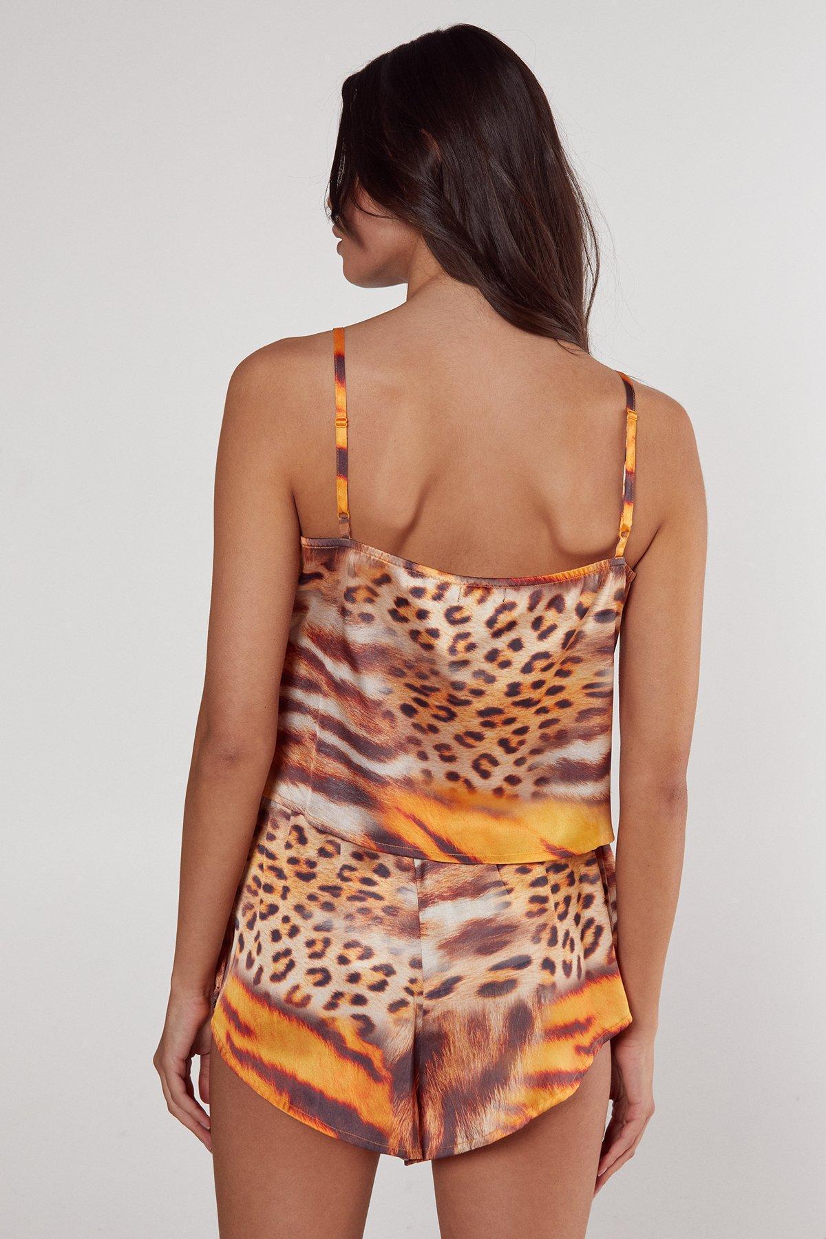 Mixed Tiger & Leopard Print Cami And Shorts Pajama Set Product Image