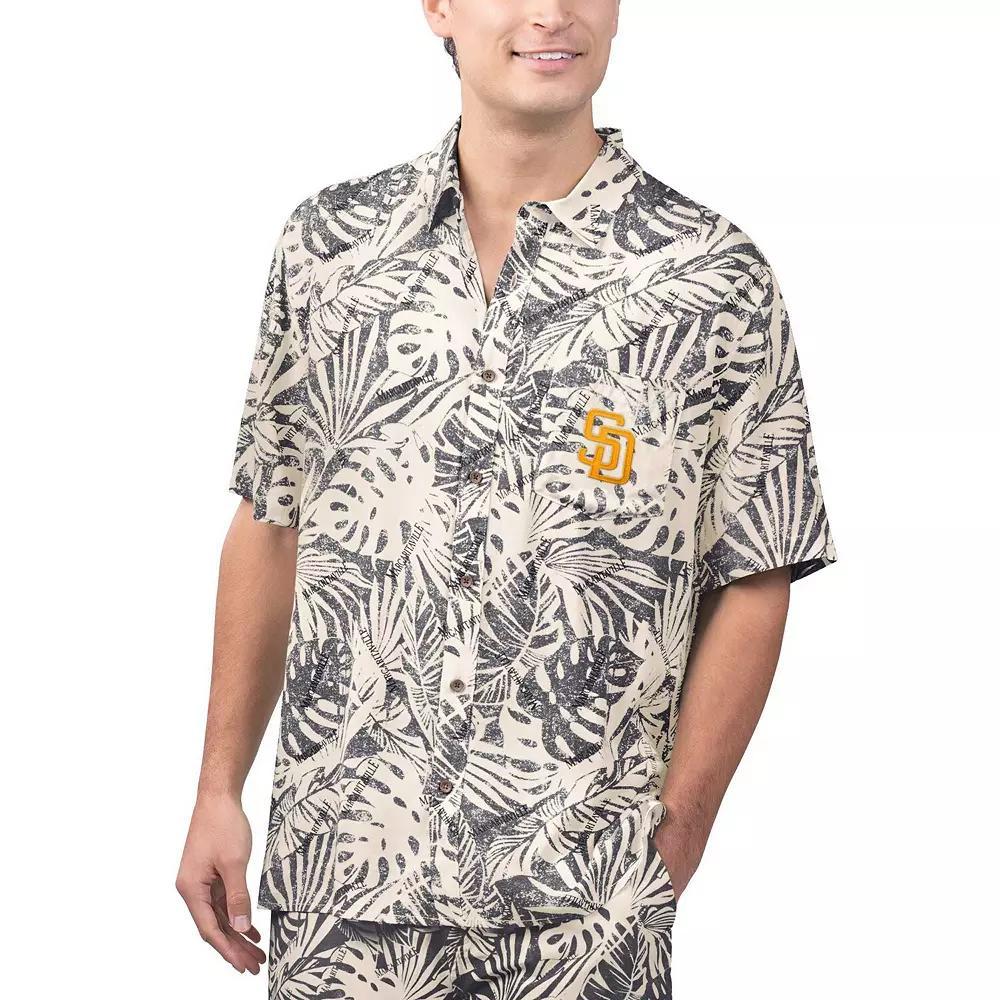 Men's Margaritaville Black San Diego Padres Monstera Print Party Button-Up Shirt, Size: XL Product Image