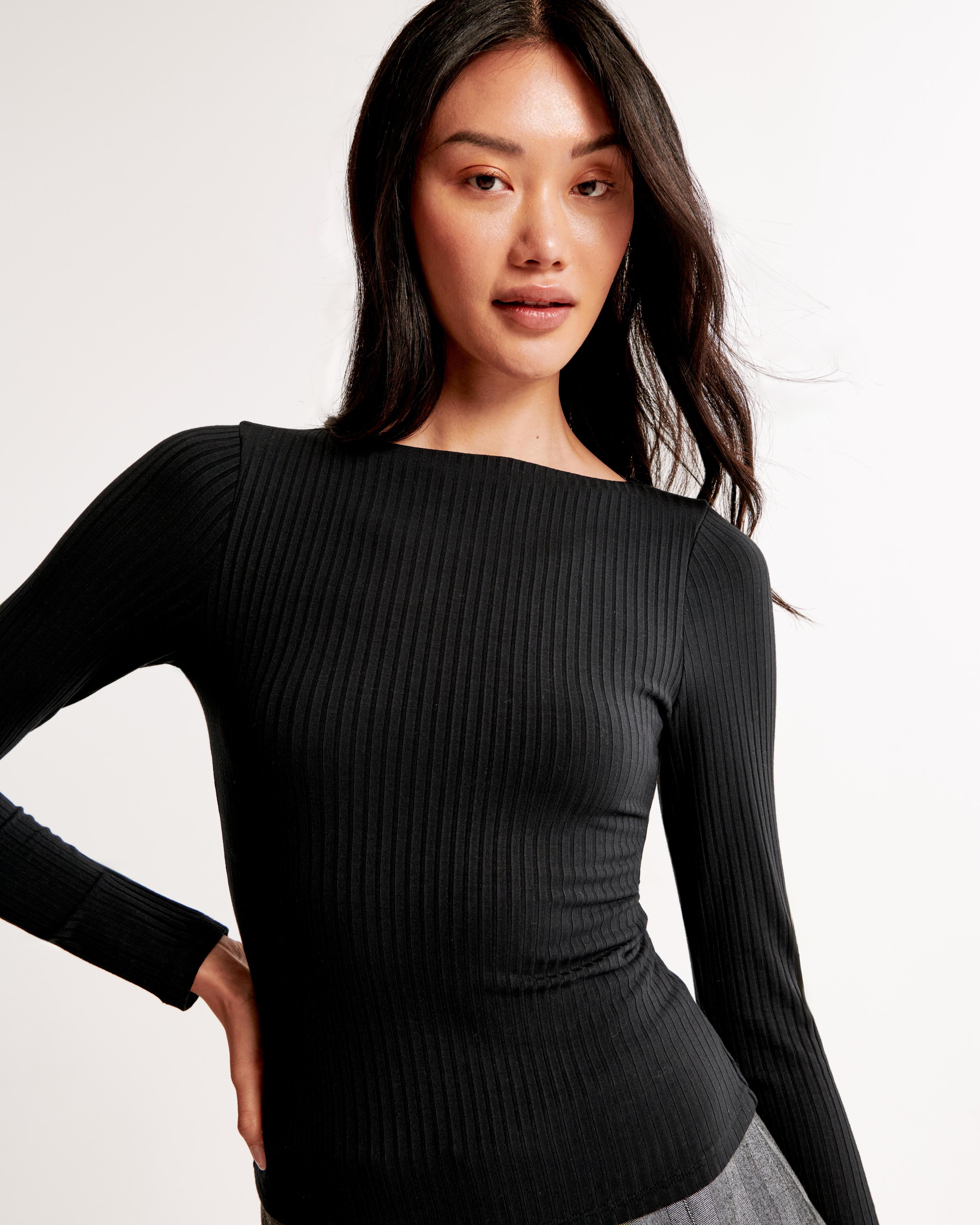 Long-Sleeve Wide Rib Slash Top Product Image