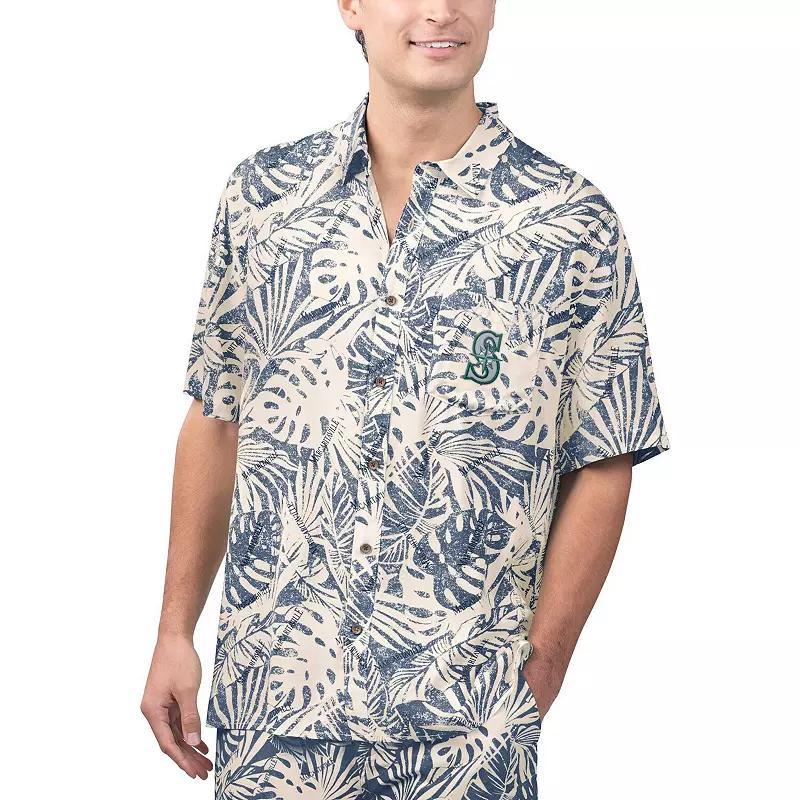 Men's Margaritaville Navy Seattle Mariners Monstera Print Party Button-Up Shirt, Size: Small, Blue Product Image