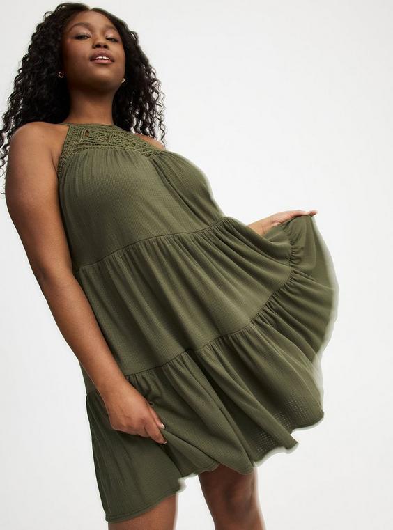 High-Neck Crochet Mini Dress Product Image