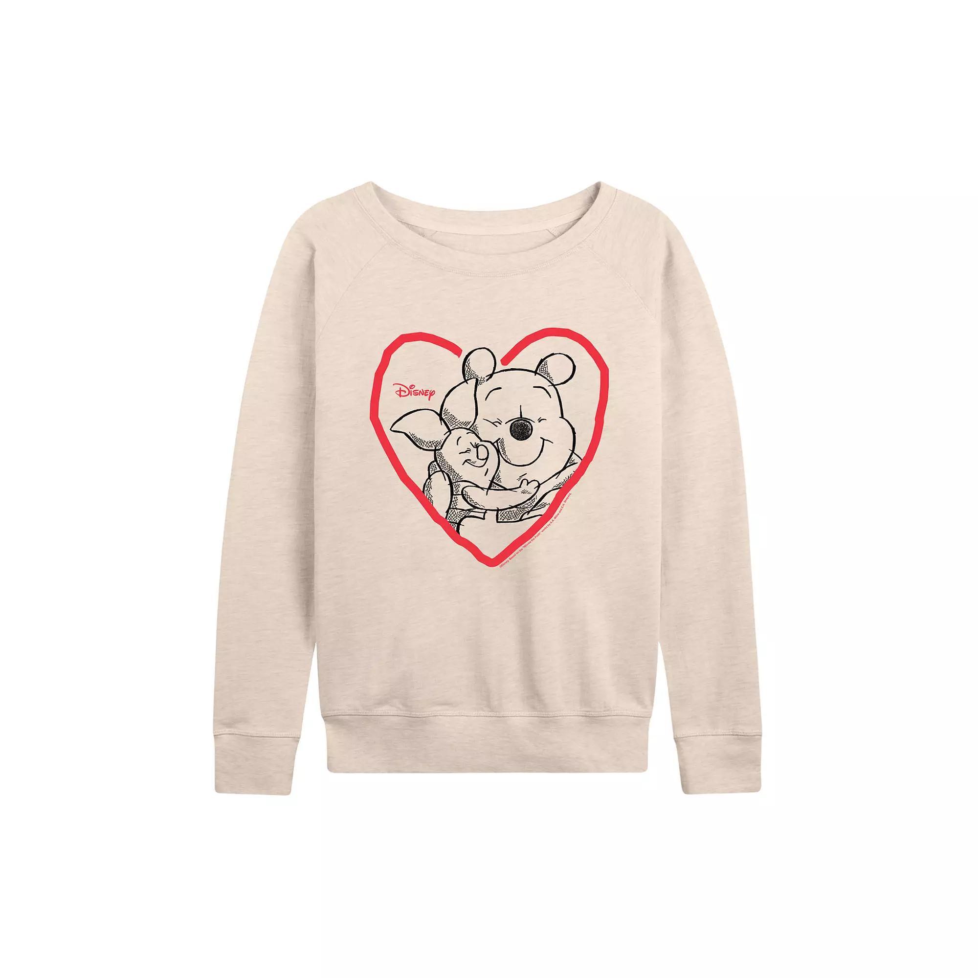 Disney's Winnie the Pooh Piglet & Pooh Women's Heart French Terry Long Sleeve Tee, Girl's,  Product Image