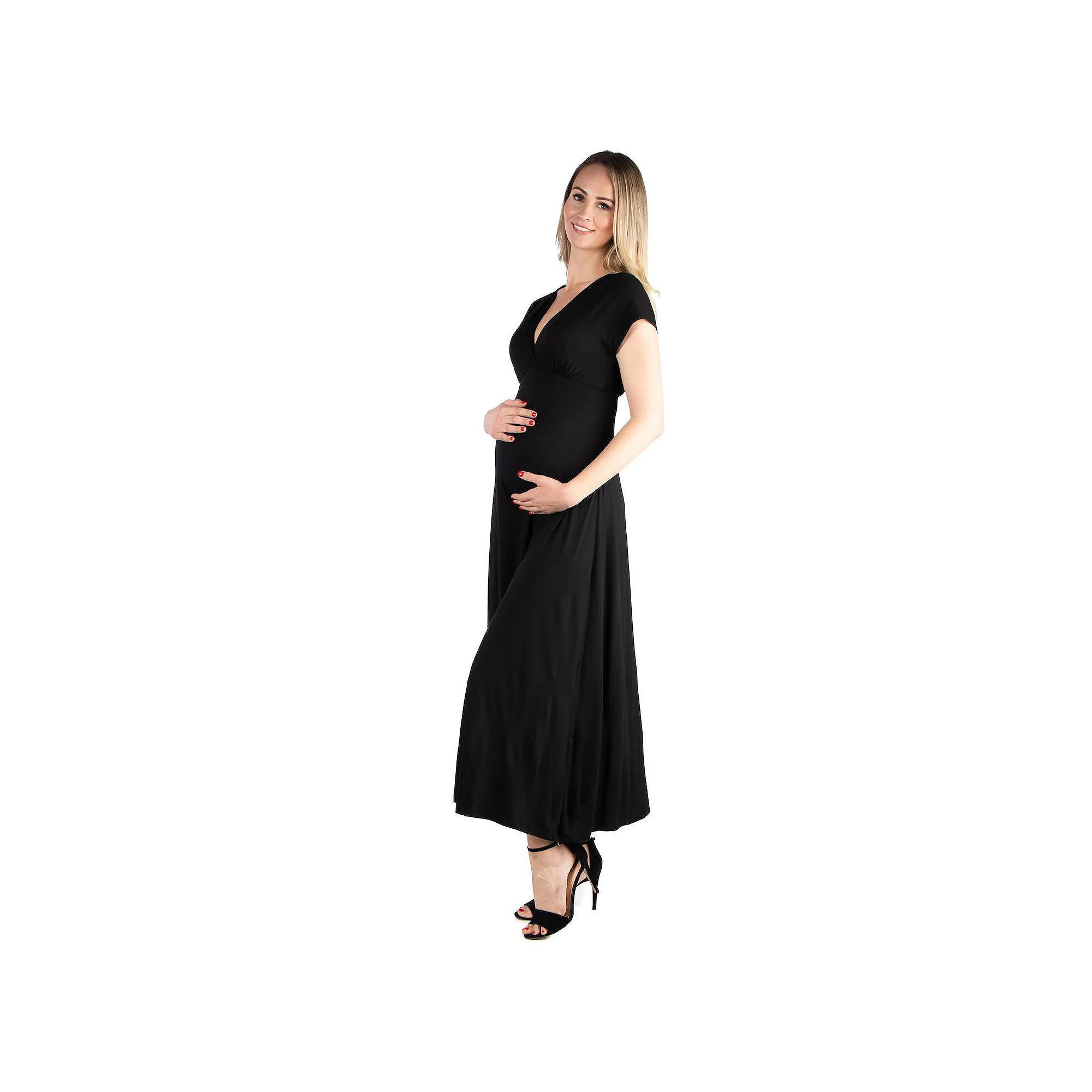 Maternity 24Seven Comfort Apparel Cap Sleeve V-Neck Maxi Dress, Women's,  Product Image