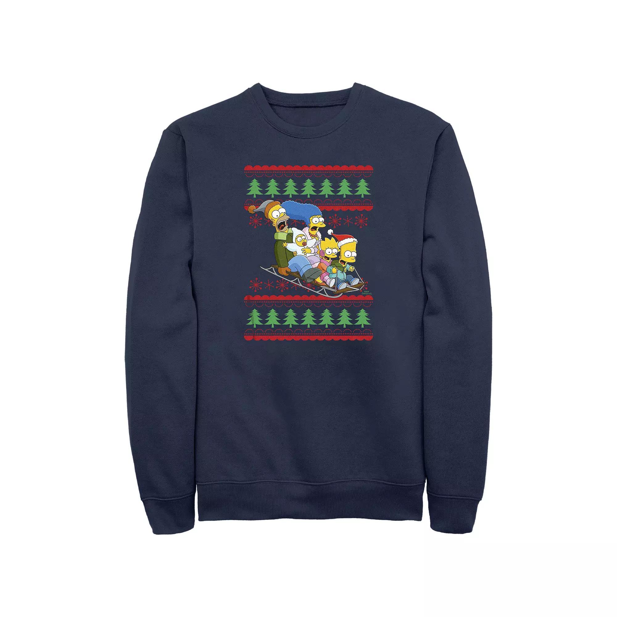 Big & Tall The Simpsons Family Sleigh Ride Sweater Graphic Fleece, Men's, Size: 3XL, Blue Product Image