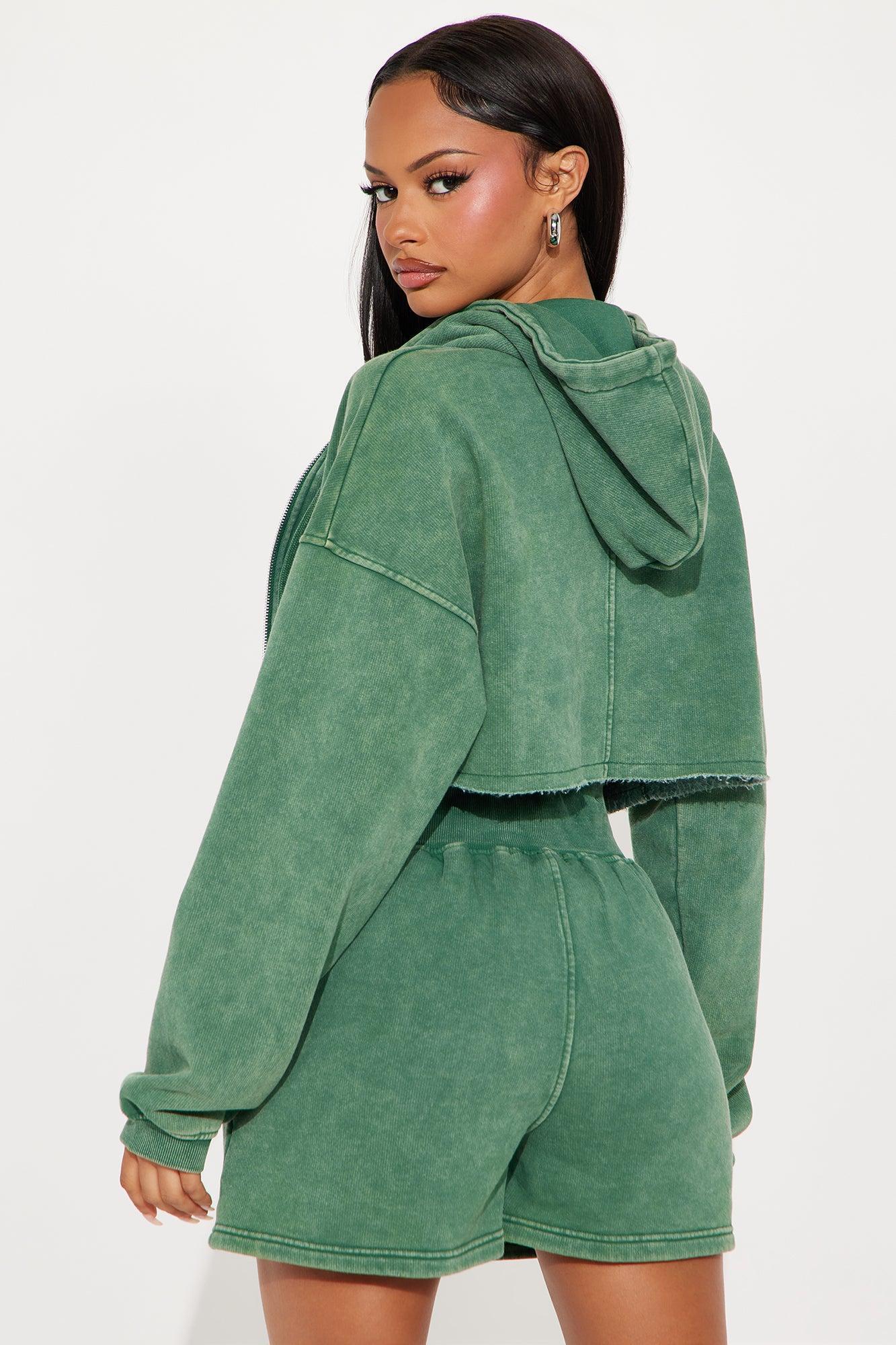On The Go Fleece Short Set - Hunter Green Product Image