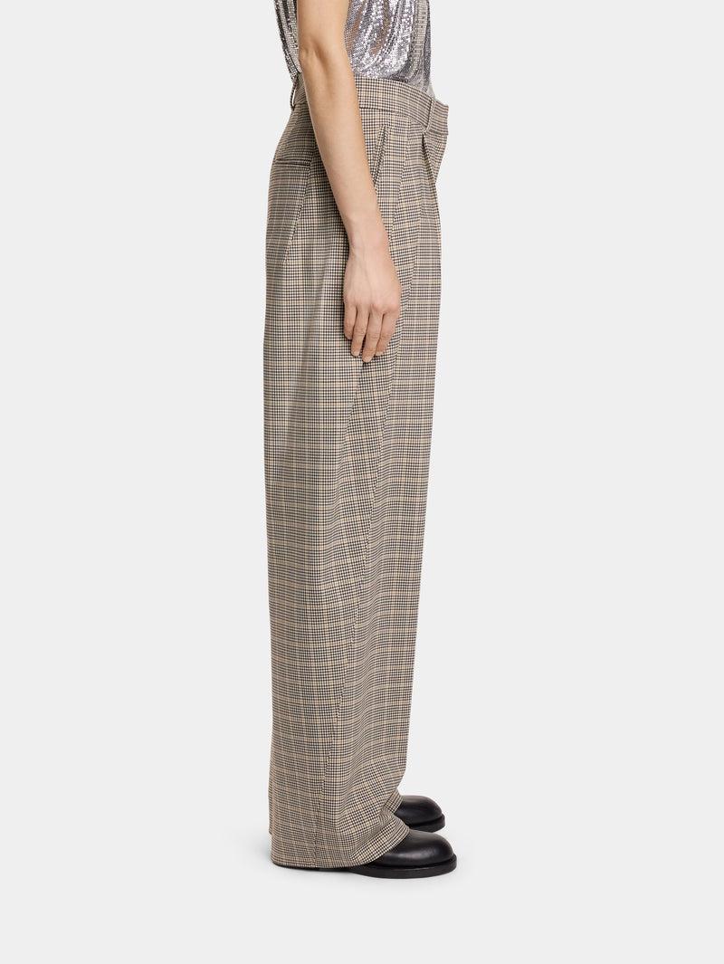 DOUBLE-PLEATED PANTS IN PRINCE OF WALES WOOL Product Image