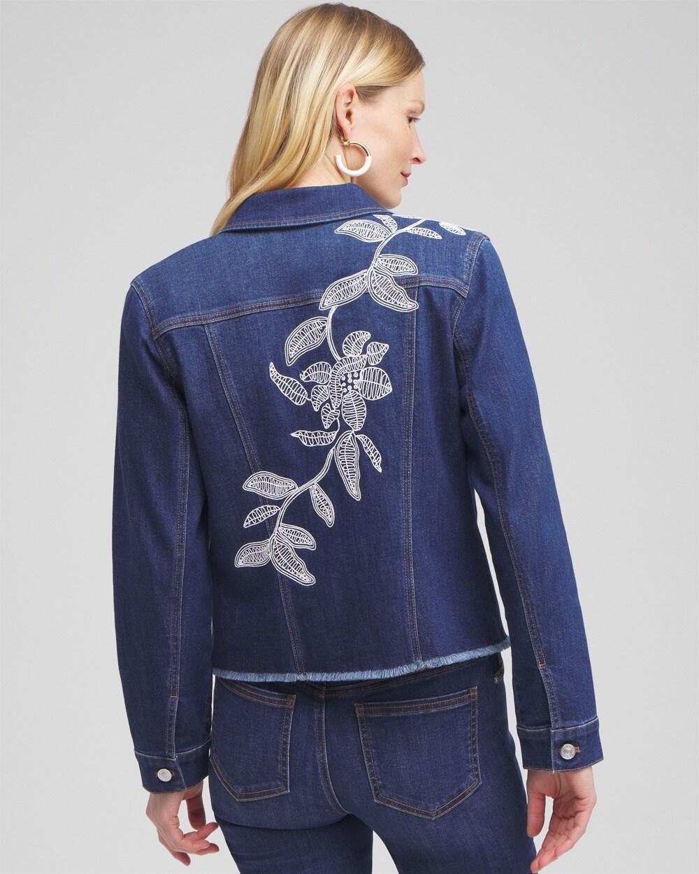 Fray Hem Embroidered Denim Jacket Product Image