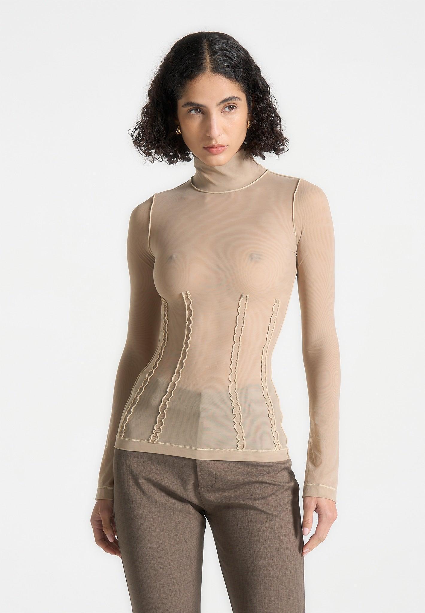 Mesh Double Layer Top - Taupe Female Product Image