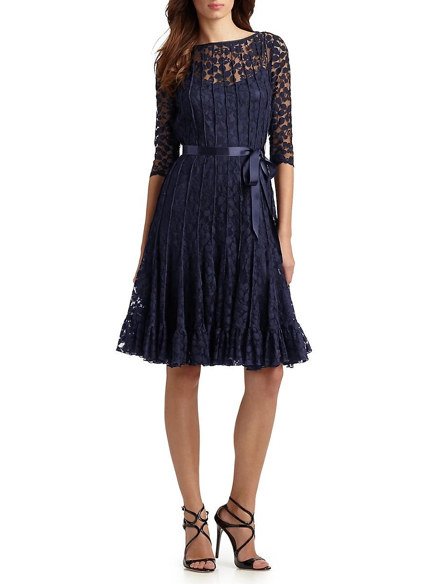 3/4-Sleeve Lace Overlay Cocktail Dress Product Image