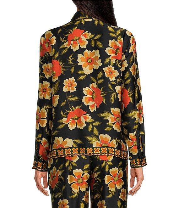 Chelsea & Violet Cora Floral Print Woven Satin Point Collar Button Front Long Sleeve Coordinating Blouse Product Image