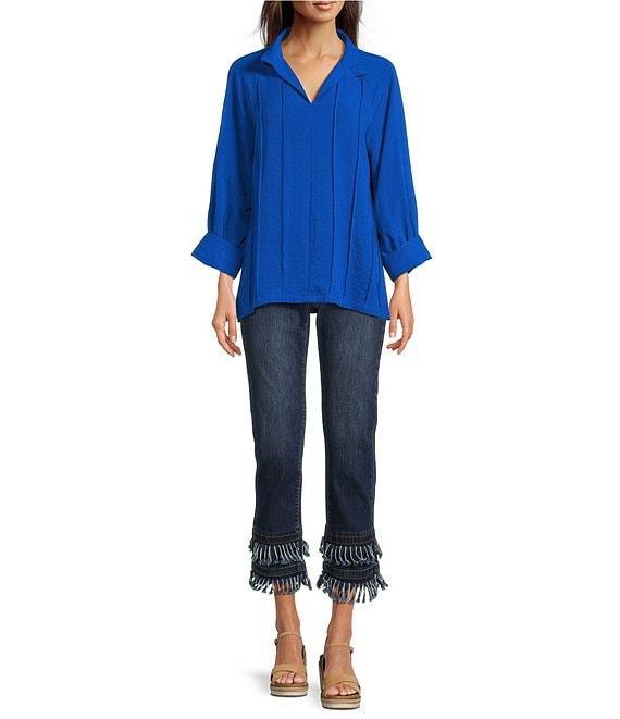John Mark Wire Collar Split V-Neck 3/4 Sleeve Pintuck Detail Top Product Image