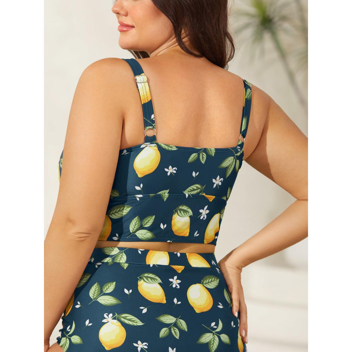 Plus Size Lemon Print Scoop Neck Swim Top Women's Swimwear Aegean Resort High stretch Skinny U-neck Curve Swim Tops BloomChic 30/6X Product Image