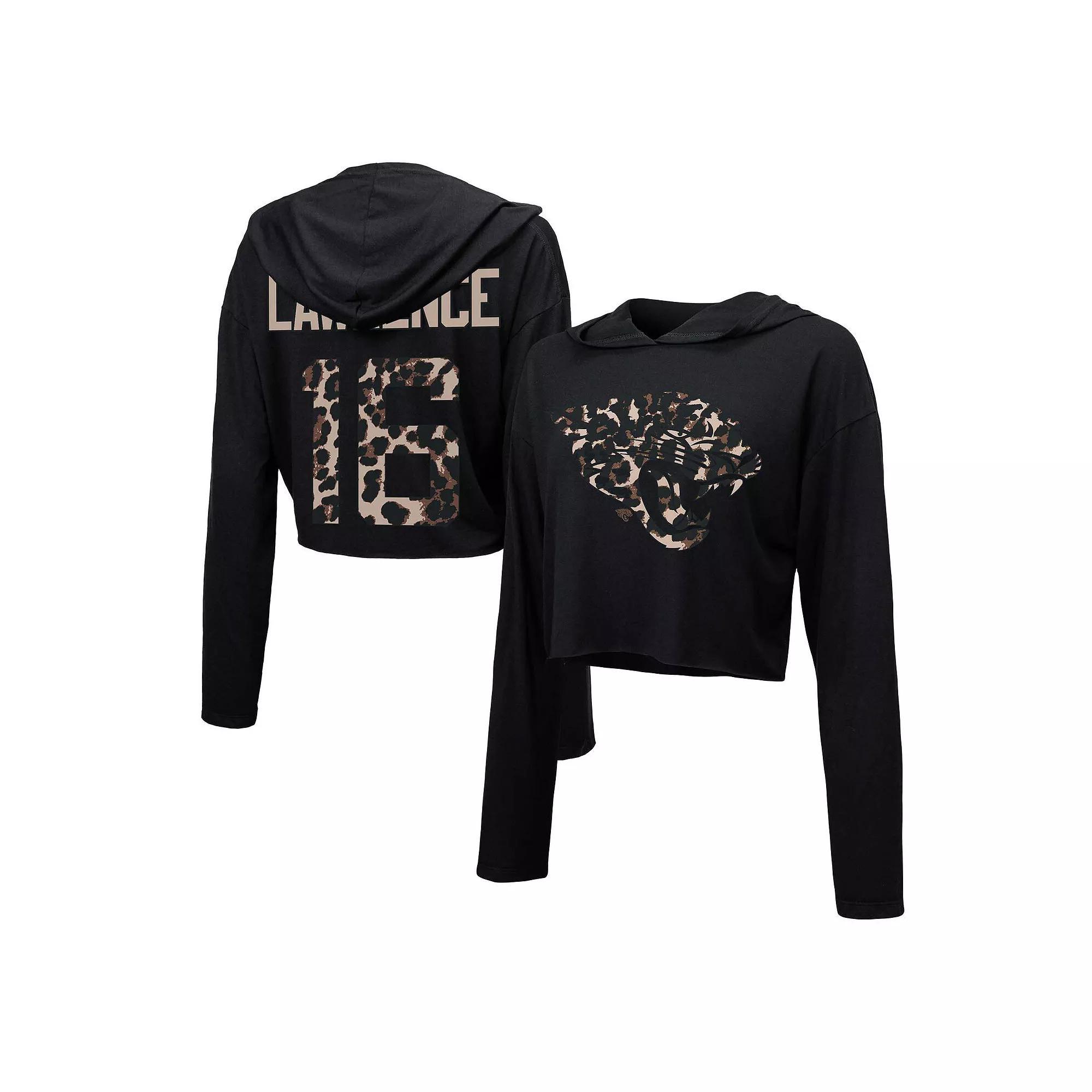 Women's Majestic Threads Trevor Lawrence Black Jacksonville Jaguars Leopard Player Name & Number Long Sleeve Cropped Hoodie,  Product Image