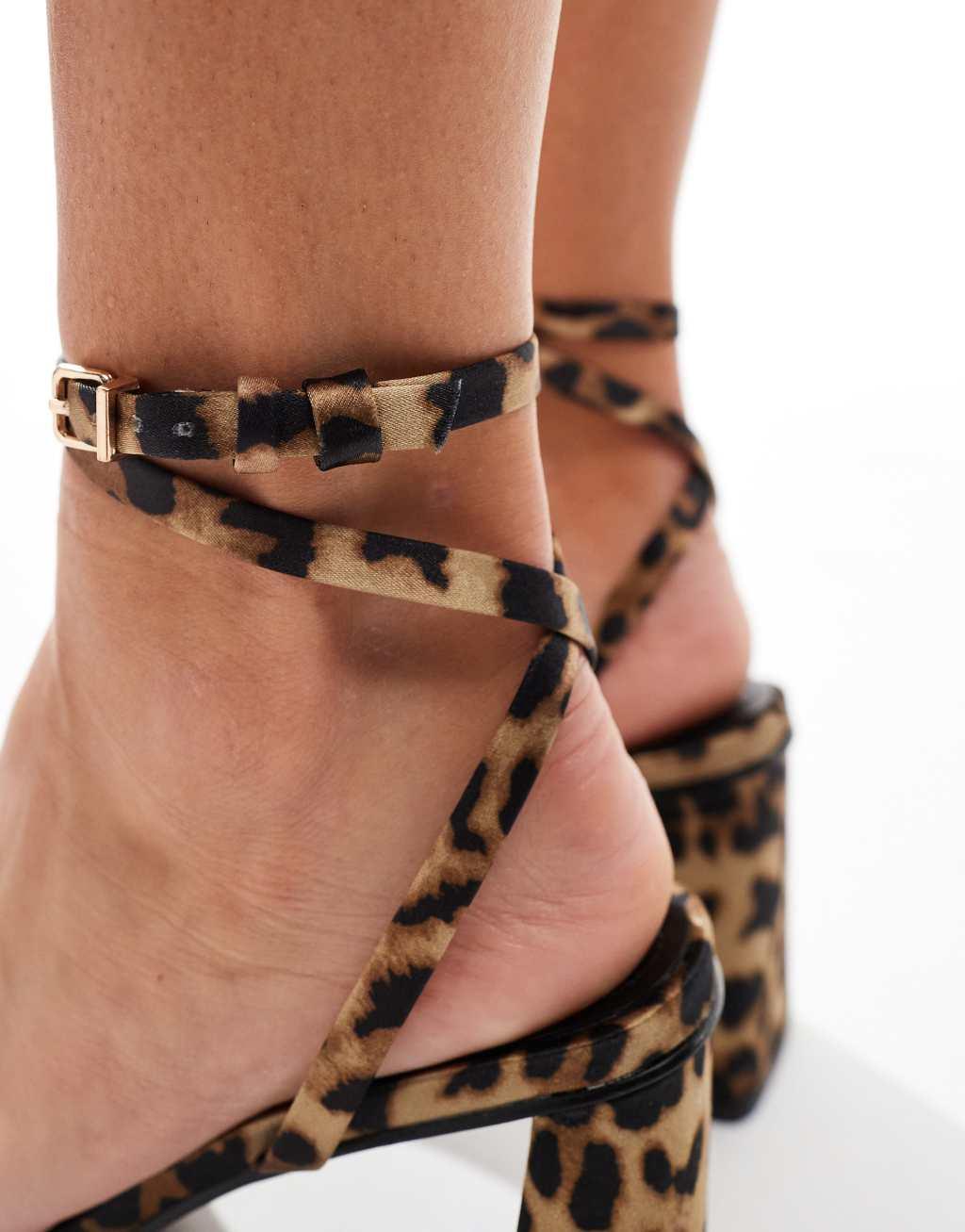 Simmi London Wide Fit Bia strappy block heeled sandal in leopard print Product Image