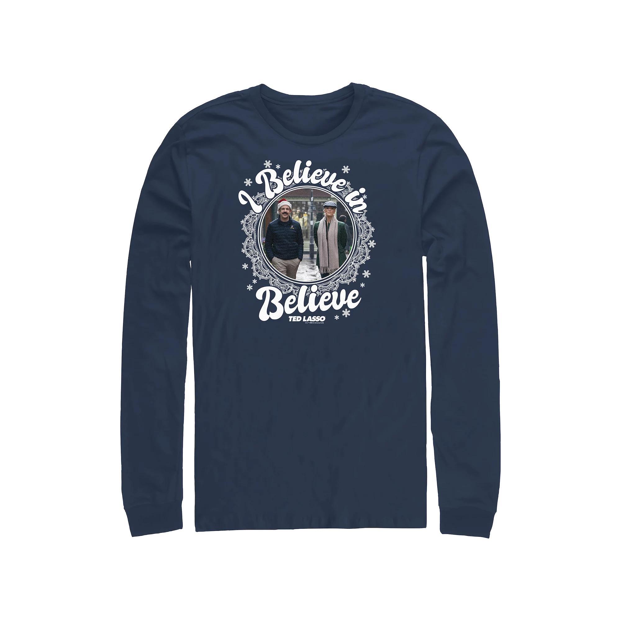 Big & Tall Ted Lasso I Believe In Believe Holiday Wreath Long Sleeve Graphic Tee, Men's, Size: 3XL, Blue Product Image