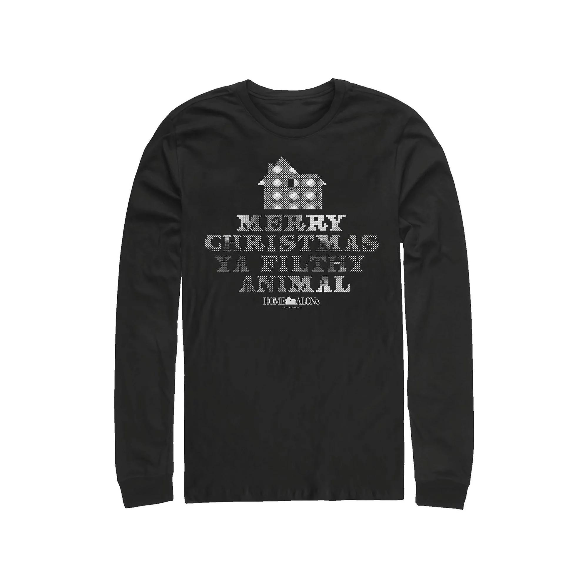 Big & Tall Home Alone Merry Christmas Ya Filthy Animal Cross Stitch Long Sleeve Graphic Tee, Men's,  Product Image