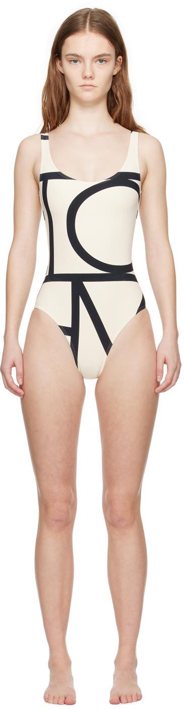 Beige & Black Monogram Swimsuit In 999 Tofu Black Mngrm Product Image