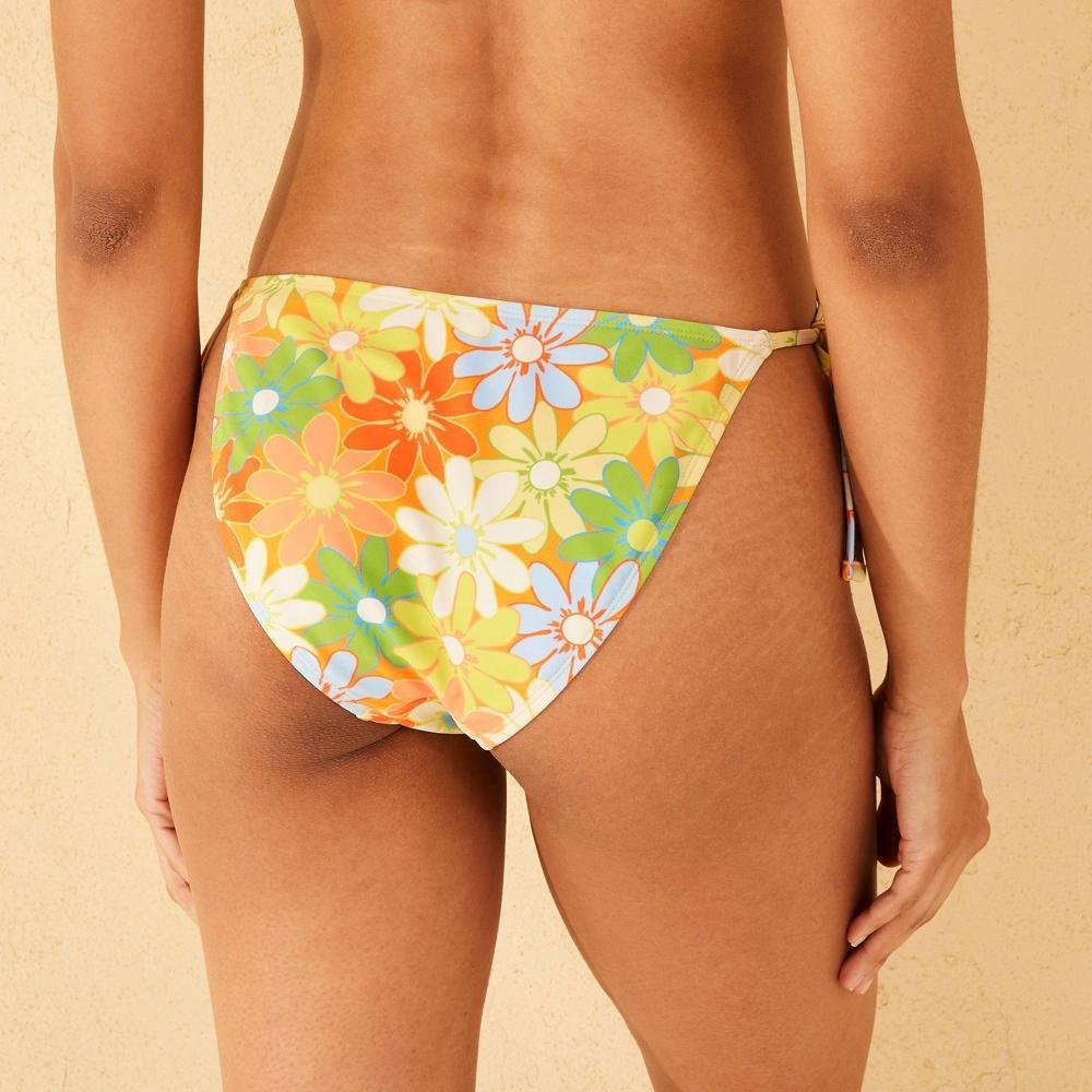 Womens Floral Print Low-Rise High Leg Cheeky Side-Tie Bikini Bottom - Wild Fable Yellow/Orange Product Image