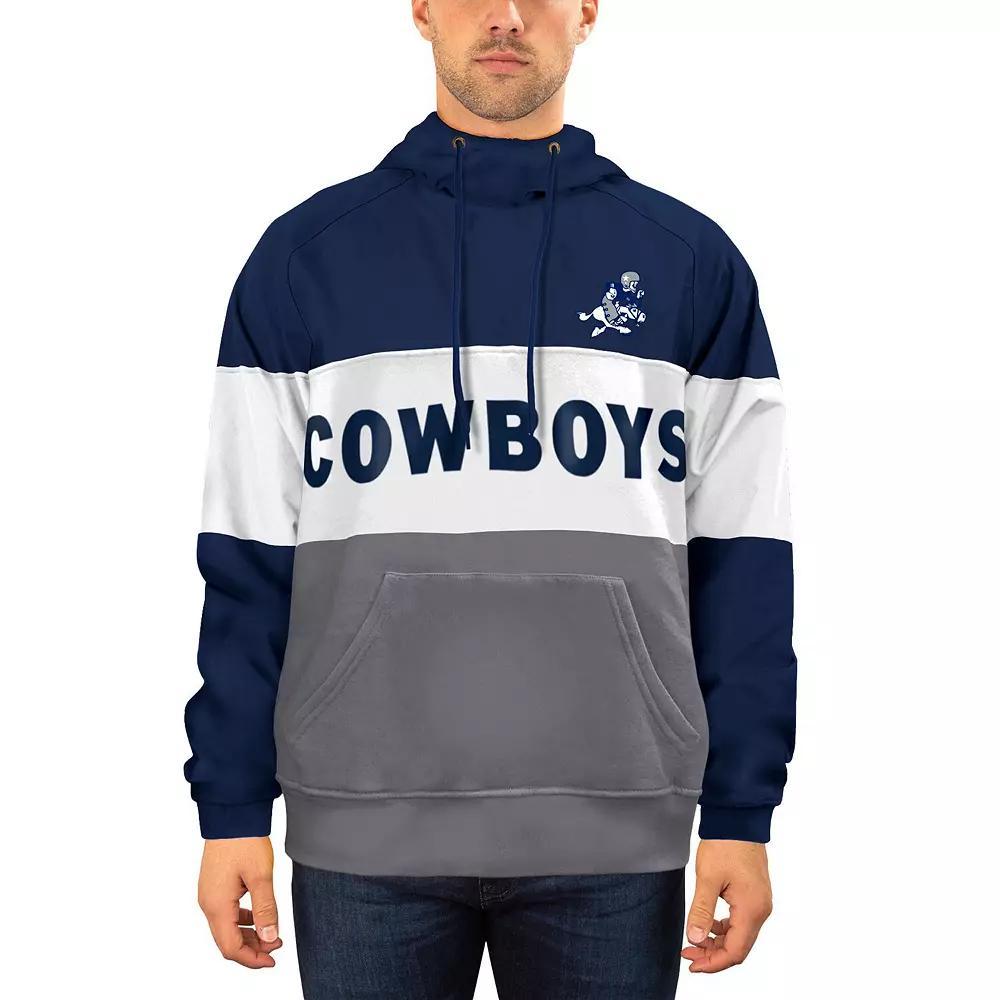 Men's New Era Navy/White Dallas Cowboys Fleece Retro Joe Pullover Hoodie, Size: Small, Blue Product Image