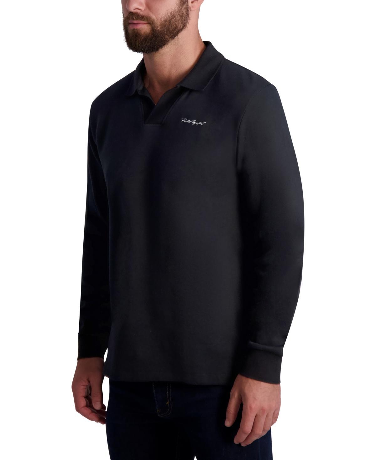 Karl Lagerfeld Paris Mens Signature Logo Long Sleeve Knit Johnny Collar Polo Shirt Product Image