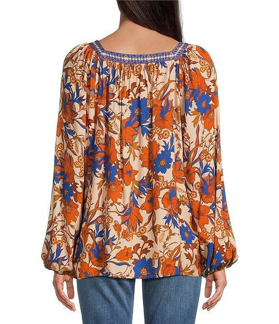 Tru Luxe Jeans Floral Square Neck Long Sleeve Peasant Top Product Image