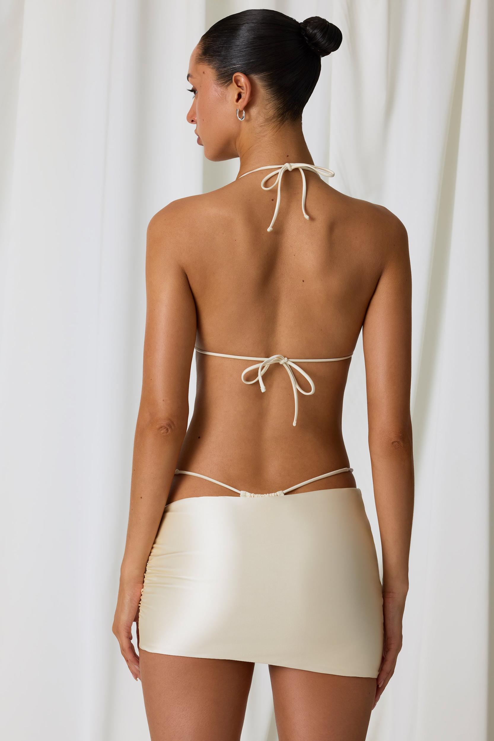 Asymmetric Ruched Micro Mini Skirt in Pearl White Product Image