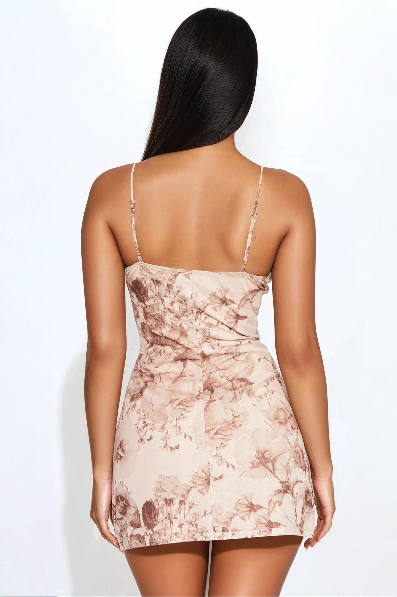 Camelot Mesh Micro Mini Dress - Beige/Brown Product Image