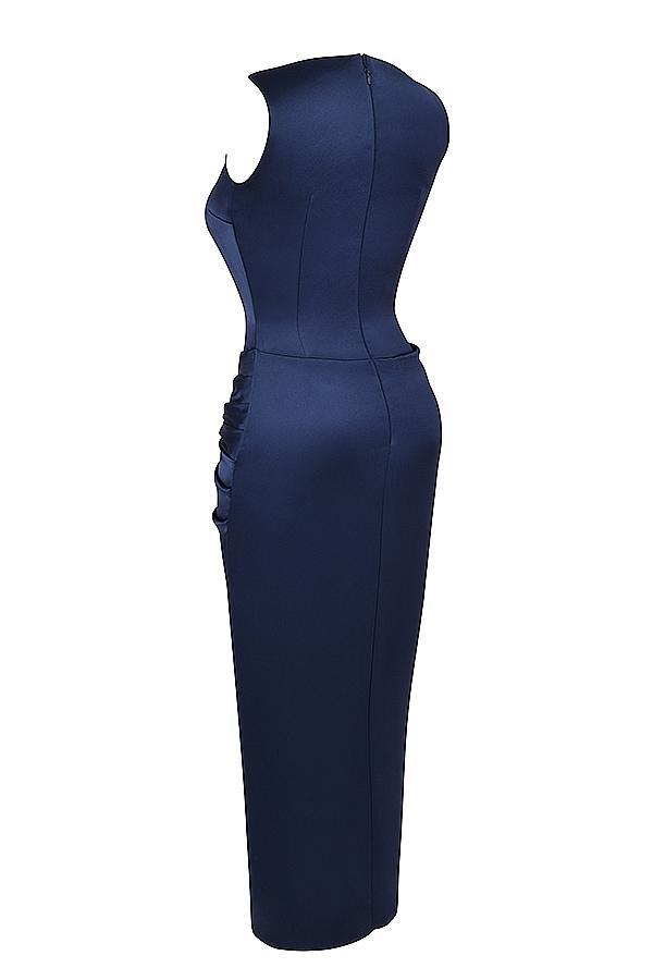 Roxanne Navy Thigh Slit Maxi Dress Product Image