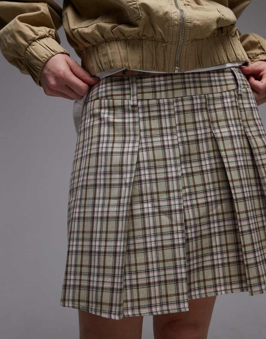 Topshop box pleat mini skirt in green check Product Image