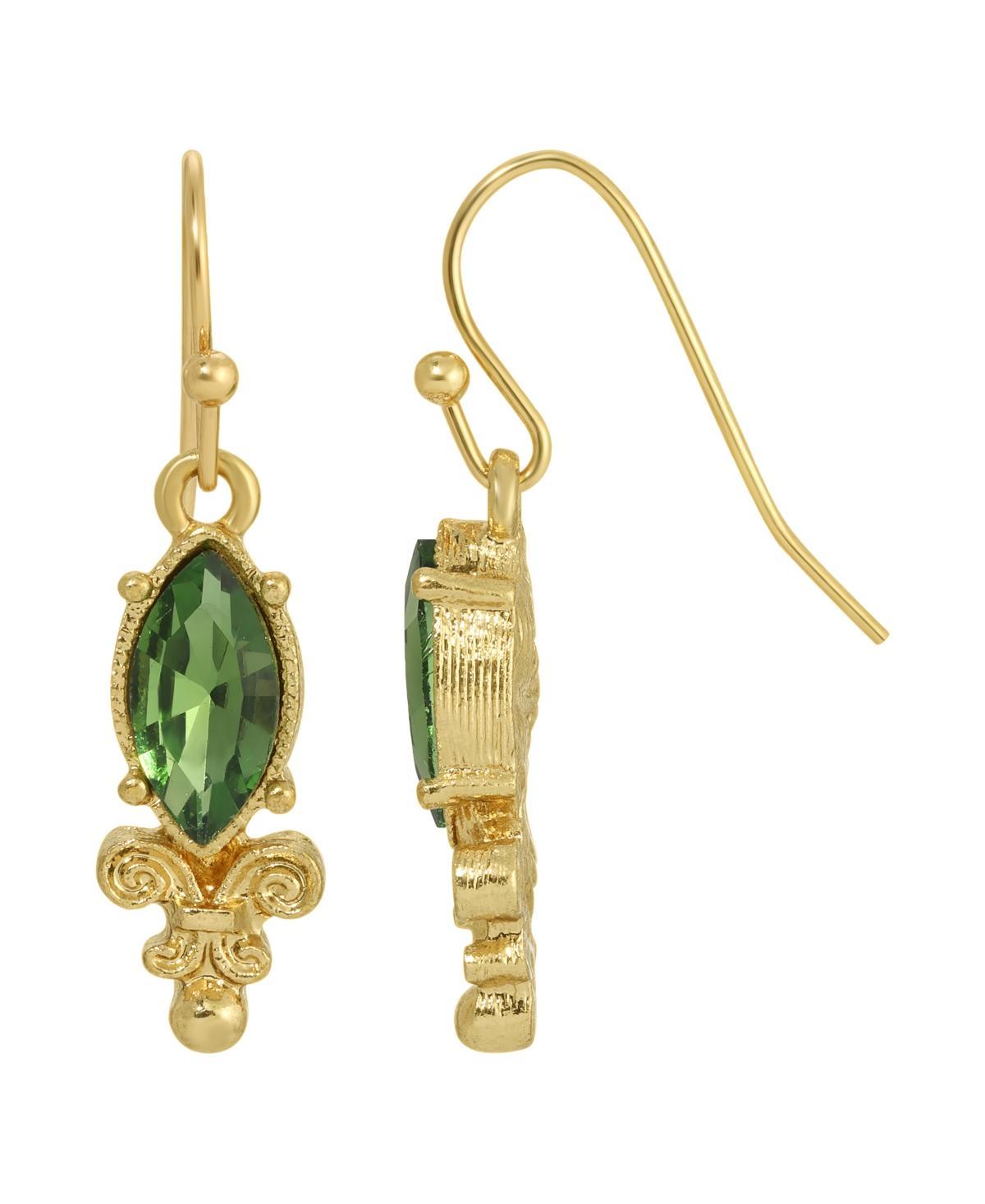 1928 Gold Tone With Green Navette Drop Earrings, Womens Product Image