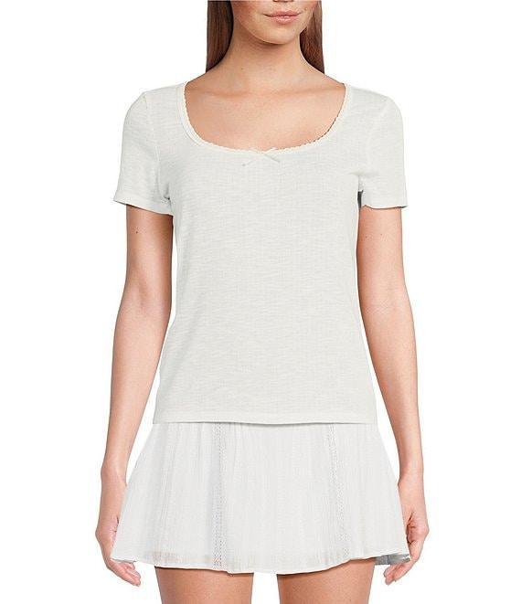 Chelsea & Violet Daisy Pointelle Slub Knit Scoop Neck Short Sleeve Tee Product Image