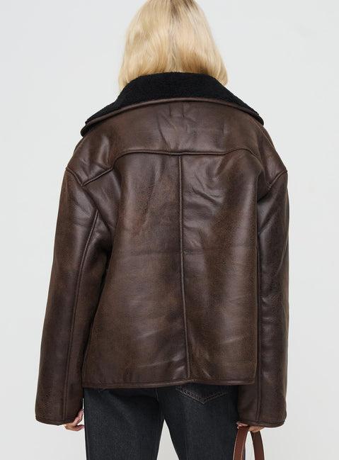 Nunez Faux Leather Jacket Washed Brown / Black Product Image