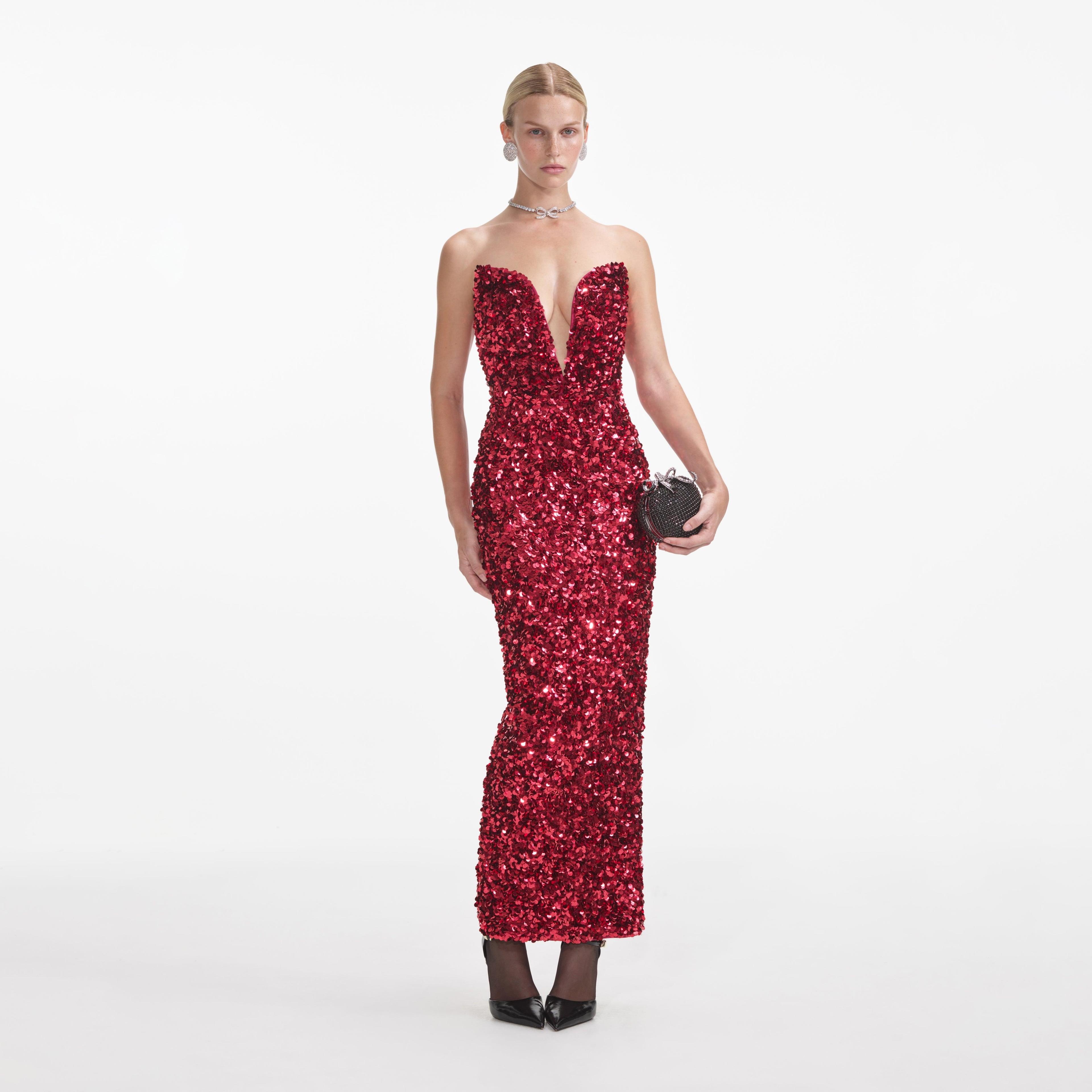 Red 3D Sequin Midi Dress Product Image