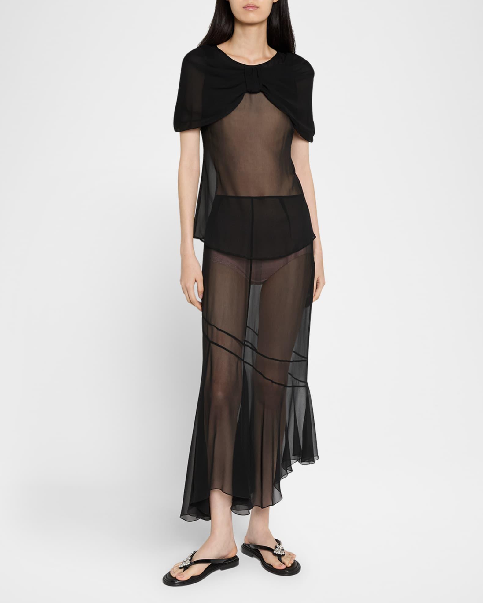 Asymmetric Flare Sheer Silk Midi Skirt Product Image