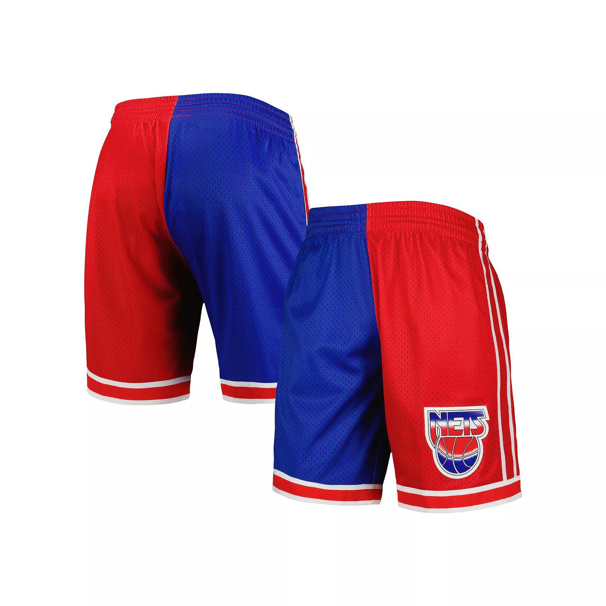 Men's Mitchell & Ness Blue/Red New Jersey Nets Hardwood Classics 1993 Split Swingman Shorts, Size: Large, Nba Blue Product Image