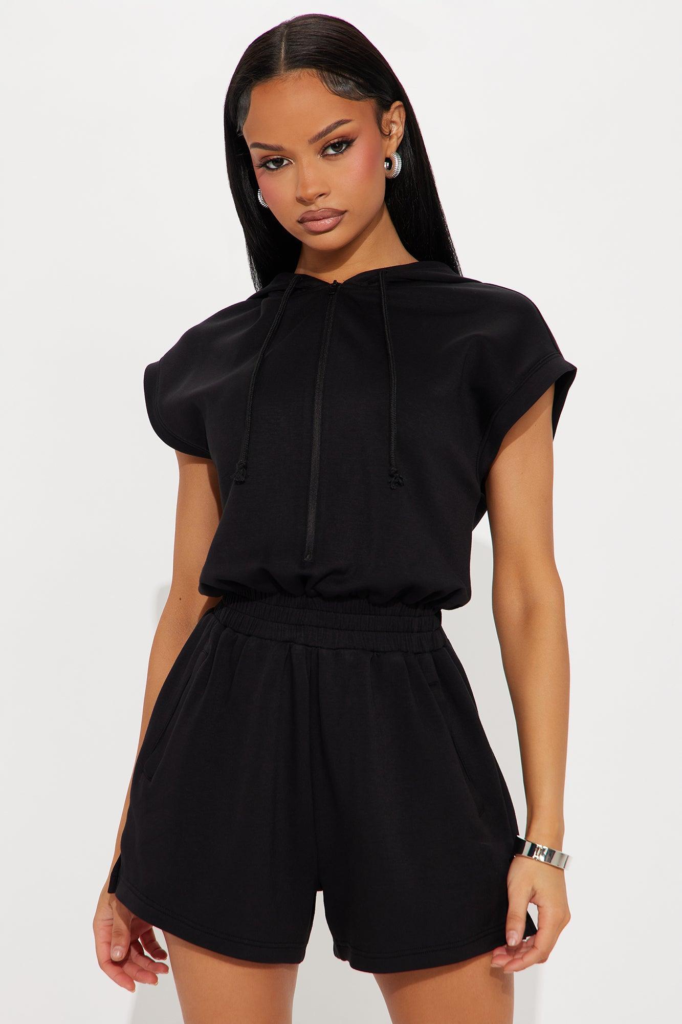 Running Errands Short Sleeve Romper - Black Product Image