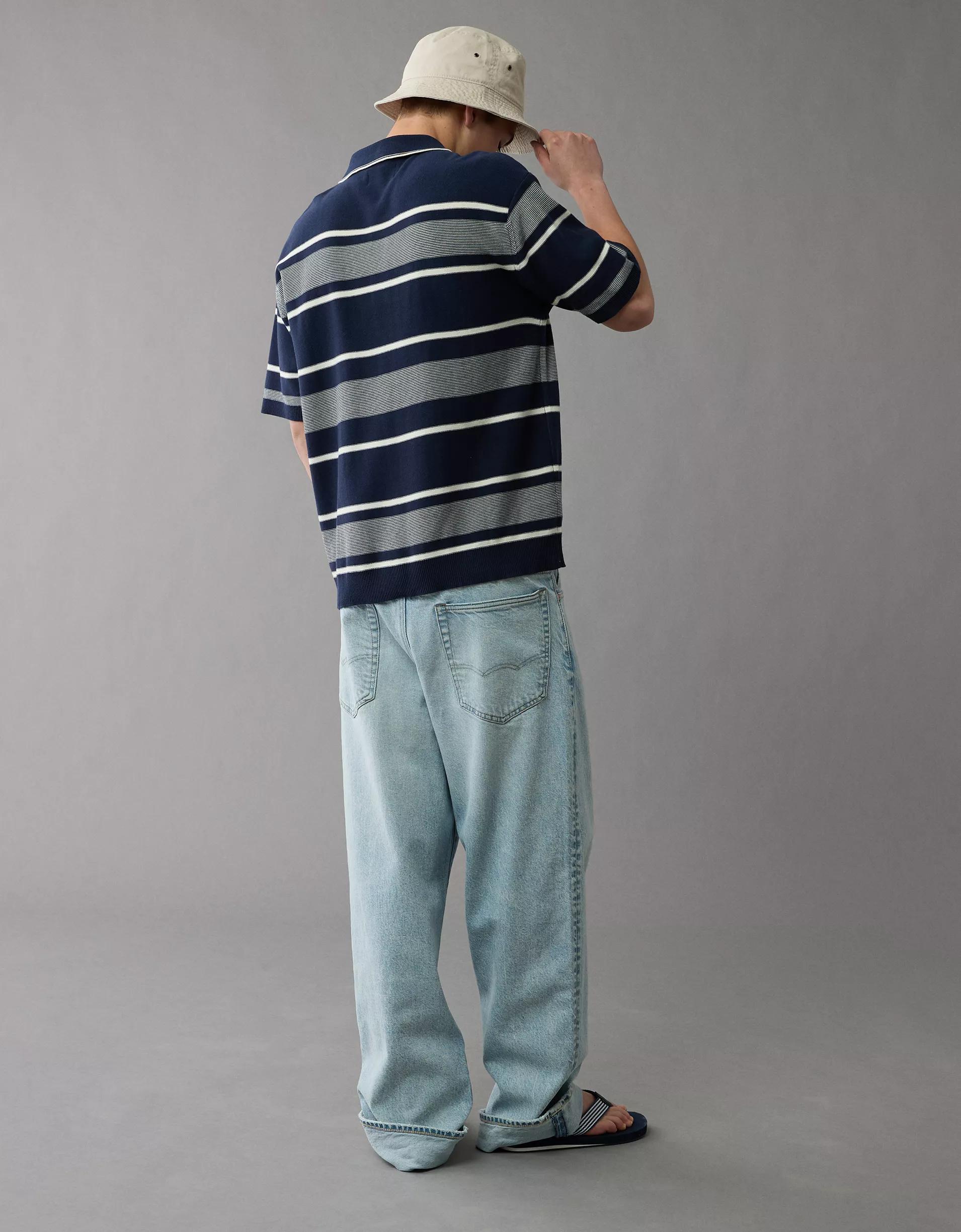 AE Weekend Jersey Striped Sweater Polo Shirt Product Image