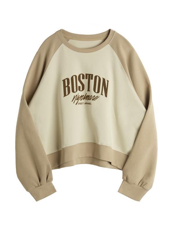 Letter Print Color Block Splice Raglan Oversized Hoodie Product Image