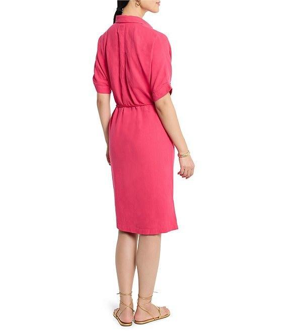 NIC + ZOE Devon Rumba Linen Blend Point Collar Short Sleeve Tie Waist Shirt Dress Product Image