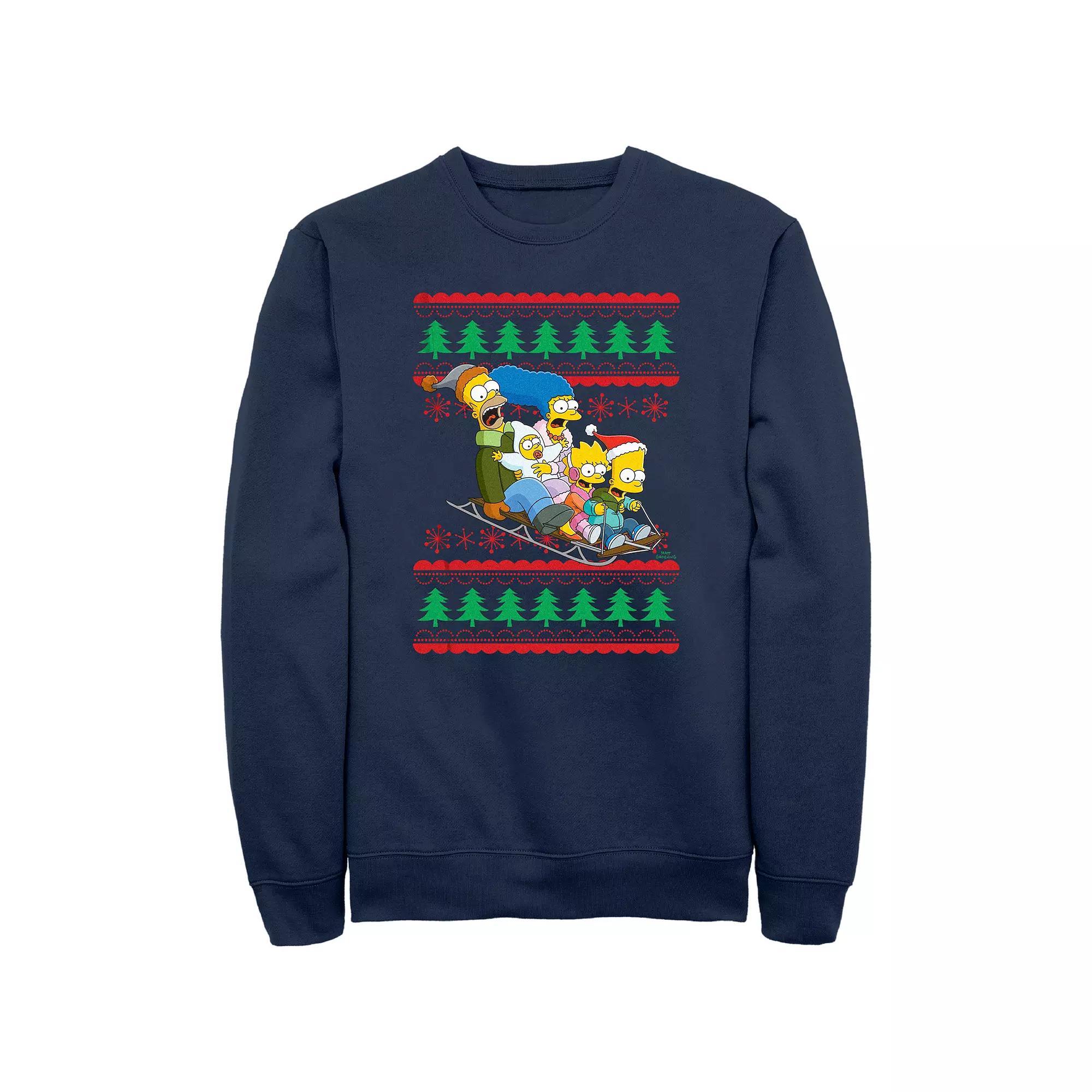 Men's The Simpsons Family Sleigh Ride Sweater Graphic Fleece, Size: Large, Blue Product Image