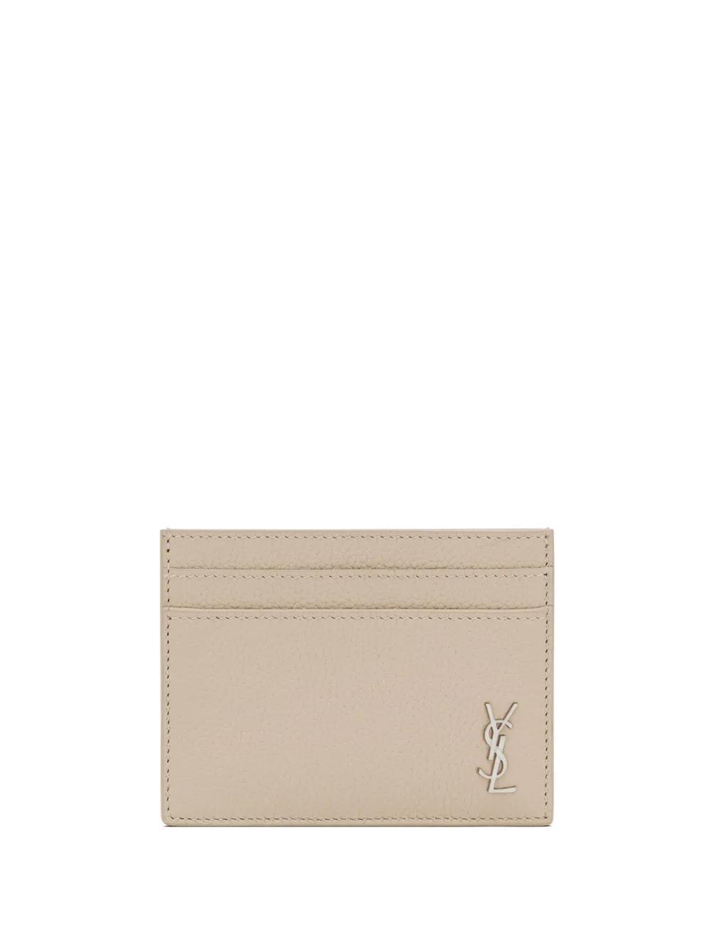 SAINT LAURENT Tiny Cassandre Grained Leather Cardholder In Beige Product Image