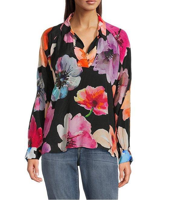 APNY Woven Floral Print V-Neck Long Sleeve Blouse Product Image