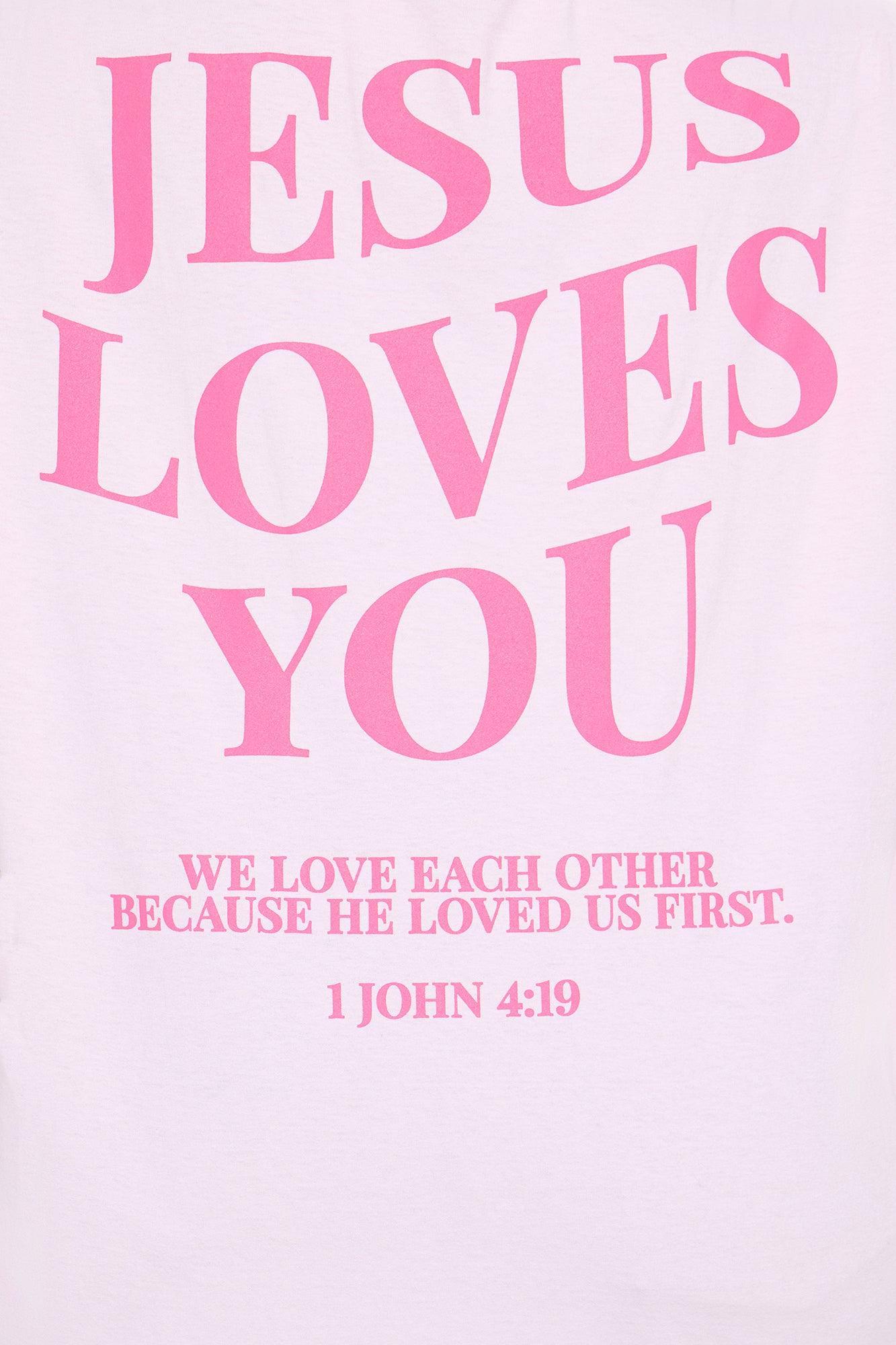 Jesus Loves You Washed Oversized Tee - Pink Product Image
