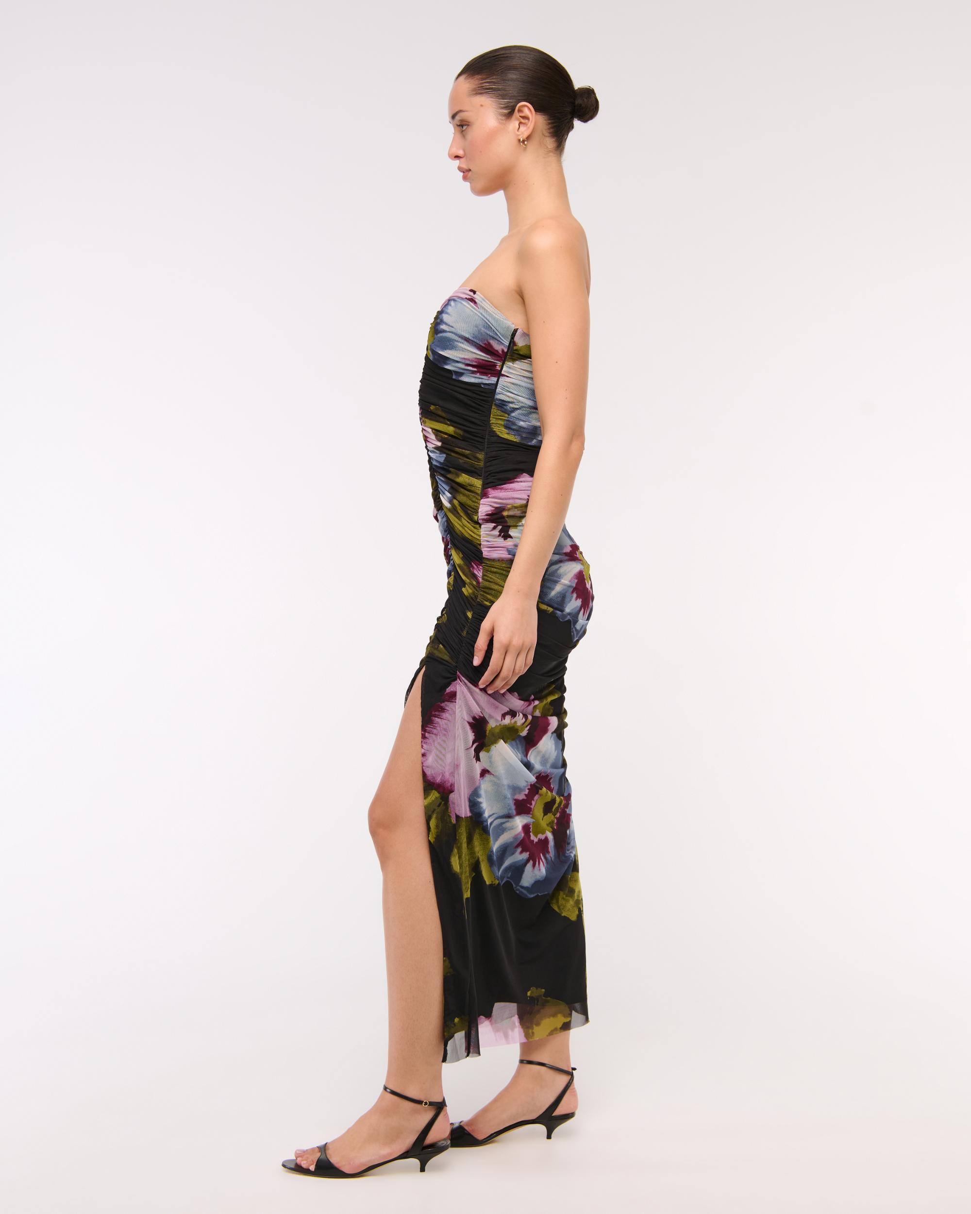 Mesh Strapless Ruched Maxi Dress Product Image